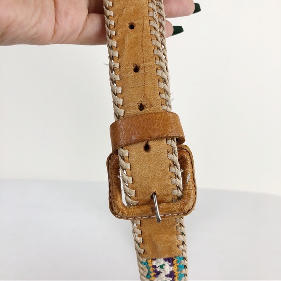 Vintage Handmade Leather Boho Woven Waist Belt - Picture 3 of 6